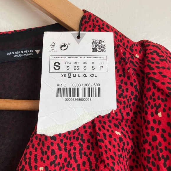 NWTS ZARA Dot Printed Ruched Deep V-Neck
Long Sleeve Mini Dress Red size (S) - Picture 6 of 10